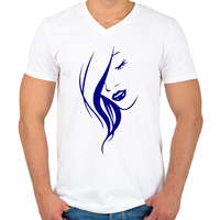 printfashion Női arc - kék - Férfi V-nyakú póló - Fehér