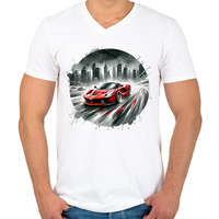 printfashion Ferrari - Férfi V-nyakú póló - Fehér