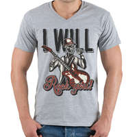 printfashion Zene 01 - I will Rock you! - Férfi V-nyakú póló - Sport szürke