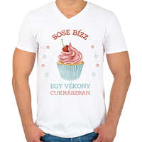 printfashion Sose bízz egy vékony cukrászban - Férfi V-nyakú póló - Fehér