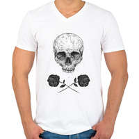printfashion Skull N' Roses - Férfi V-nyakú póló - Fehér