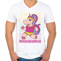 printfashion Futó unikornis - Férfi V-nyakú póló - Fehér