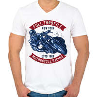 printfashion Motoros 05 - Full Throttle - Férfi V-nyakú póló - Fehér