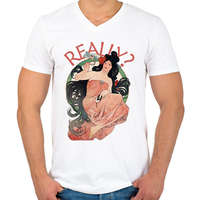 printfashion Really? -Alfons Mucha - Férfi V-nyakú póló - Fehér