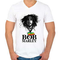 printfashion bob marley - Férfi V-nyakú póló - Fehér