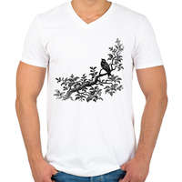 printfashion Bird & Tree drawing - Férfi V-nyakú póló - Fehér