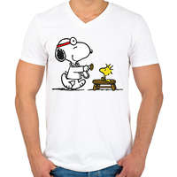 printfashion Snoopy és Woodstock - Férfi V-nyakú póló - Fehér