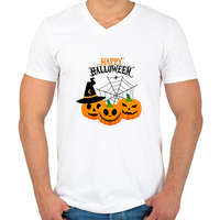 printfashion Happy Halloween - Férfi V-nyakú póló - Fehér
