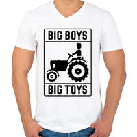 printfashion Big boys big toys - traktoros - Férfi V-nyakú póló - Fehér