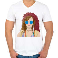 printfashion Janis Joplin - Férfi V-nyakú póló - Fehér
