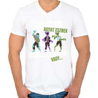 printfashion A zombik agyat esznek te biztonságban vagy - Férfi V-nyakú póló - Fehér