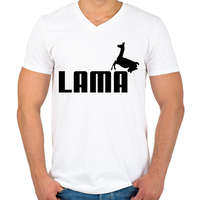 printfashion Lama Puma paródia - Férfi V-nyakú póló - Fehér