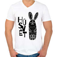 printfashion Húsvét - Fekete nyúl - Férfi V-nyakú póló - Fehér