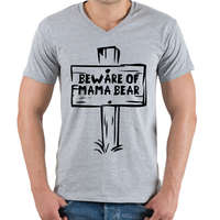printfashion Beware of mama bear - Férfi V-nyakú póló - Sport szürke