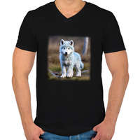 printfashion kölyök farkas / husky - Férfi V-nyakú póló - Fekete