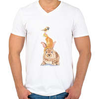 printfashion Bird, Cat, Rabbit - Férfi V-nyakú póló - Fehér