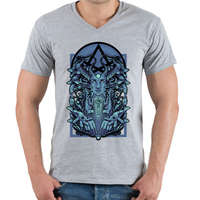 printfashion Kék vászon - Férfi V-nyakú póló - Sport szürke