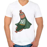 printfashion Szuper virsli - Férfi V-nyakú póló - Fehér