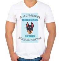 printfashion A legnagyobb gazdi - Dobermann - hónappal - Férfi V-nyakú póló - Fehér