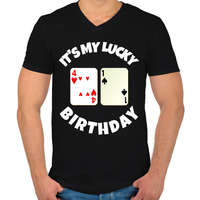 printfashion 41 POKER SZÜLINAP - Férfi V-nyakú póló - Fekete