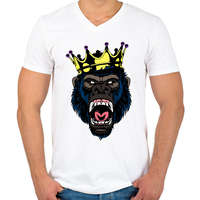 printfashion Gorilla king - Férfi V-nyakú póló - Fehér