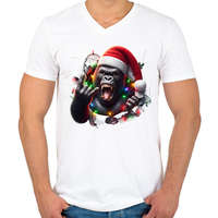 printfashion Vicces karácsonyi rocker party gorilla - Férfi V-nyakú póló - Fehér