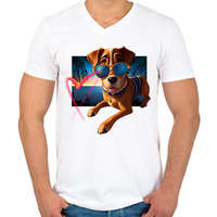 printfashion I Love You - szívecskés kutyás póló minta, ajándék ötlet Valentin napra - Férfi V-nyakú póló - Fehér