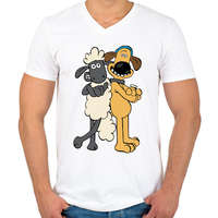 printfashion Shaun, a bárány - Férfi V-nyakú póló - Fehér