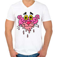 printfashion Rózsaszín párduc szétcsúszva - Férfi V-nyakú póló - Fehér