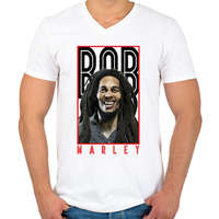 printfashion Bob Marley - Férfi V-nyakú póló - Fehér