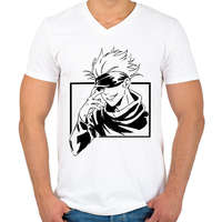 printfashion Gojo Jujutsu Kaisen Hoodie - Férfi V-nyakú póló - Fehér