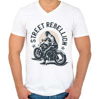 printfashion Utcai motoros - street rebellion - Férfi V-nyakú póló - Fehér