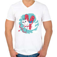 printfashion Cica - cat is in the air ! - Férfi V-nyakú póló - Fehér