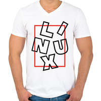 printfashion Linux box black - Férfi V-nyakú póló - Fehér