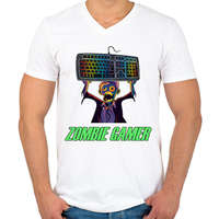 printfashion Zombie Gamer (PC) - Férfi V-nyakú póló - Fehér