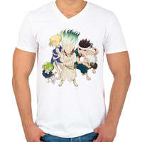 printfashion Dr. Stone team - Férfi V-nyakú póló - Fehér