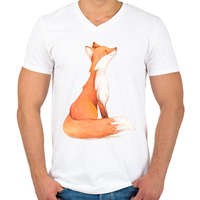 printfashion Red Fox - Férfi V-nyakú póló - Fehér