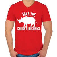 printfashion Save the Chubby Unicorns! - Férfi V-nyakú póló - Piros