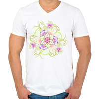 printfashion Tavaszi virágmandala - Férfi V-nyakú póló - Fehér
