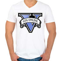 printfashion Grand theft auto V online - Férfi V-nyakú póló - Fehér