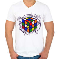 printfashion Rubik kocka - Férfi V-nyakú póló - Fehér