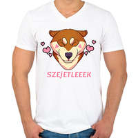 printfashion SZEJETLEEEK shiba kutyus - Férfi V-nyakú póló - Fehér