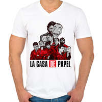 printfashion La casa de papel art - Férfi V-nyakú póló - Fehér