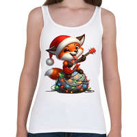 printfashion Vicces karácsonyi rocker party róka - télapó sapkában - Női atléta - Fehér