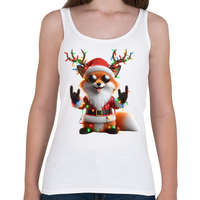 printfashion Vicces karácsonyi rocker party róka - télapó sapkában - Női atléta - Fehér