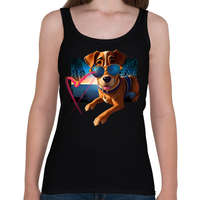 printfashion I Love You - szívecskés kutyás póló minta, ajándék ötlet Valentin napra - Női atléta - Fekete