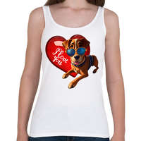 printfashion I Love You - szívecskés kutyás póló minta, ajándék ötlet Valentin napra - Női atléta - Fehér