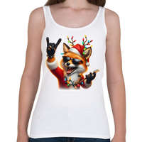 printfashion Vicces karácsonyi rocker party róka - télapó sapkában - Női atléta - Fehér