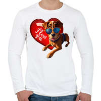printfashion I Love You - szívecskés kutyás póló minta, ajándék ötlet Valentin napra - Férfi hosszú ujjú póló - Fehér