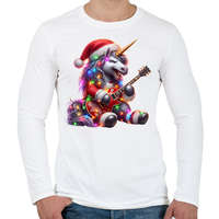 printfashion Vicces karácsonyi gitáros rocker party unikornis - Férfi hosszú ujjú póló - Fehér